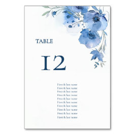 Blaues Aquarell-Blumen-Sitzplan Tischnummer