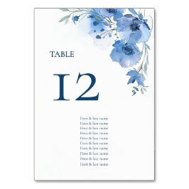 Blaues Aquarell-Blumen-Sitzplan Tischnummer