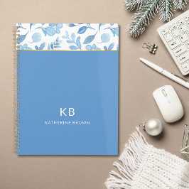Blaues Aquarell-Blumenmuster Stylisch Planer