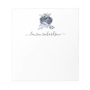 Blaues Aquarell des Blumenstrauß- mit Blumen Notizblock