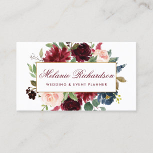 Blaues Aquarell elegantes Goldburgunders mit Visitenkarte