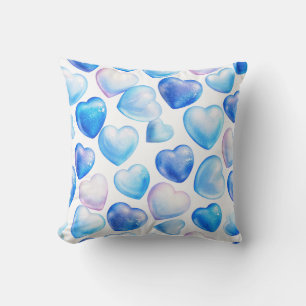 Blaues Aquarell-Herz-Wurfkissen Kissen