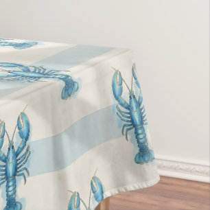 Blaues Aquarell-Hummer-Muster auf Küstenstreifen Tischdecke