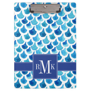 Blaues Aquarell-Skala-Muster Klemmbrett