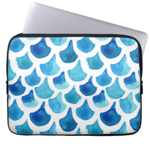 Blaues Aquarell-Skala-Muster Laptopschutzhülle