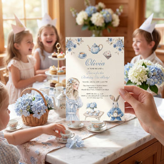 Blaues Aquarell-Wunderland-Teeparty Einladung