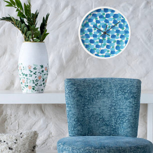 Blaues Aquarellbild an der Küste Weißer Rahmen Uhr