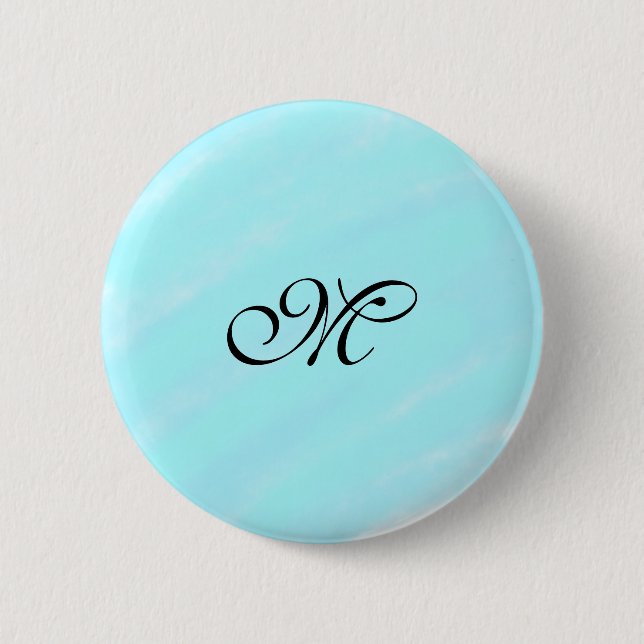 Blaues Aquarellfarben-Monogramm mit Buchstaben in  Button (Vorderseite)