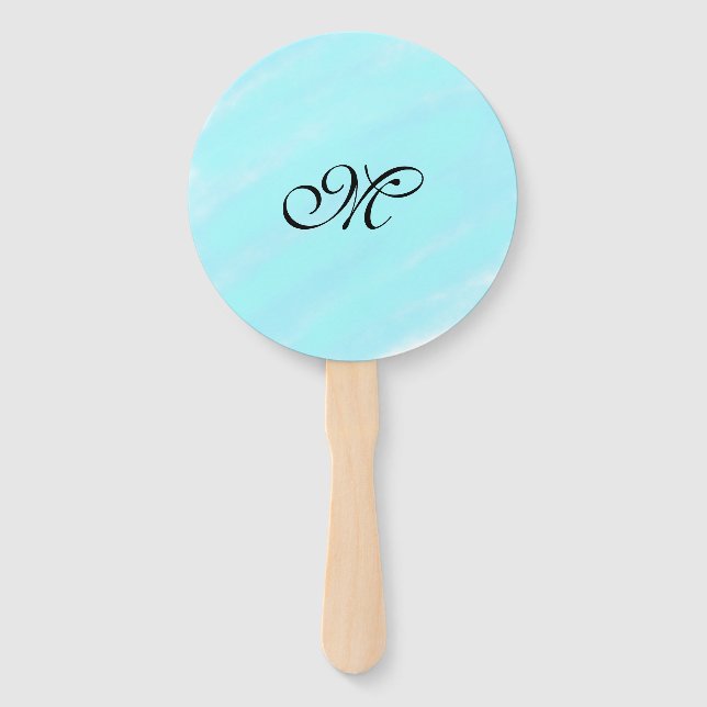 Blaues Aquarellfarben-Monogramm mit Buchstaben in  Fächer (Vorderseite)