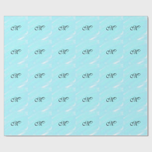 Blaues Aquarellfarben-Monogramm mit Buchstaben in  Geschenkpapier