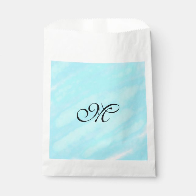 Blaues Aquarellfarben-Monogramm mit Buchstaben in  Geschenktütchen (Vorderseite)