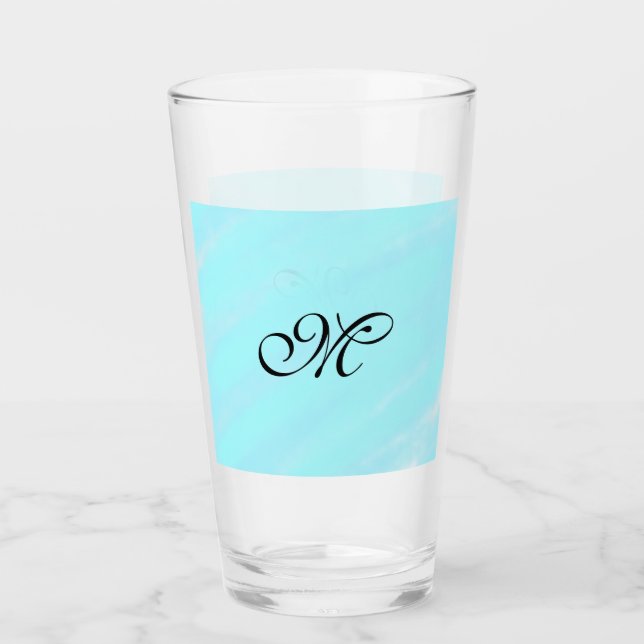 Blaues Aquarellfarben-Monogramm mit Buchstaben in  Glas (Vorderseite)