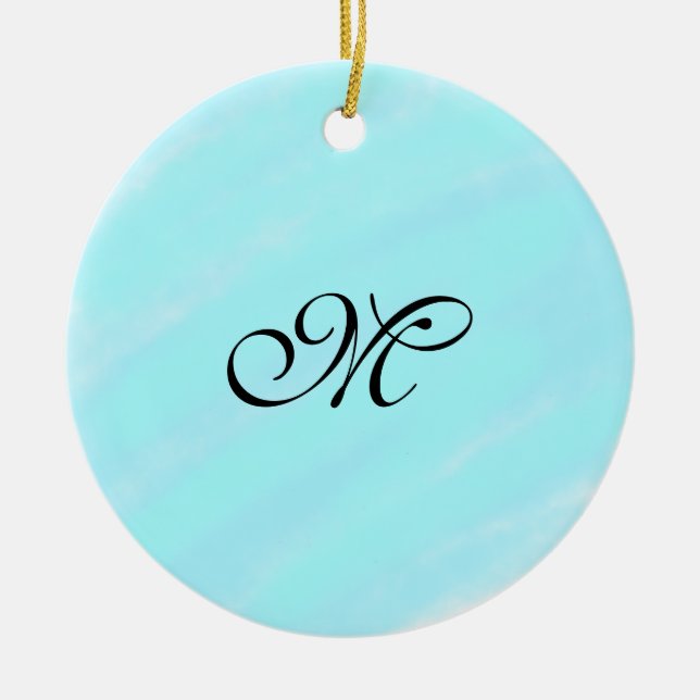 Blaues Aquarellfarben-Monogramm mit Buchstaben in  Keramik Ornament (Vorne)