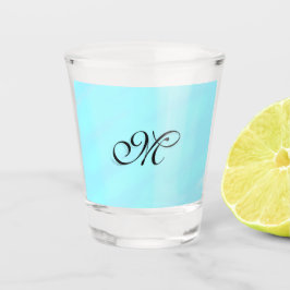 Blaues Aquarellfarben-Monogramm mit Buchstaben in  Schnapsglas