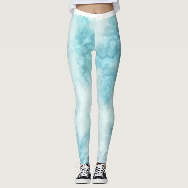 Blaues Aquarellmuster Leggings (Vorderseite)