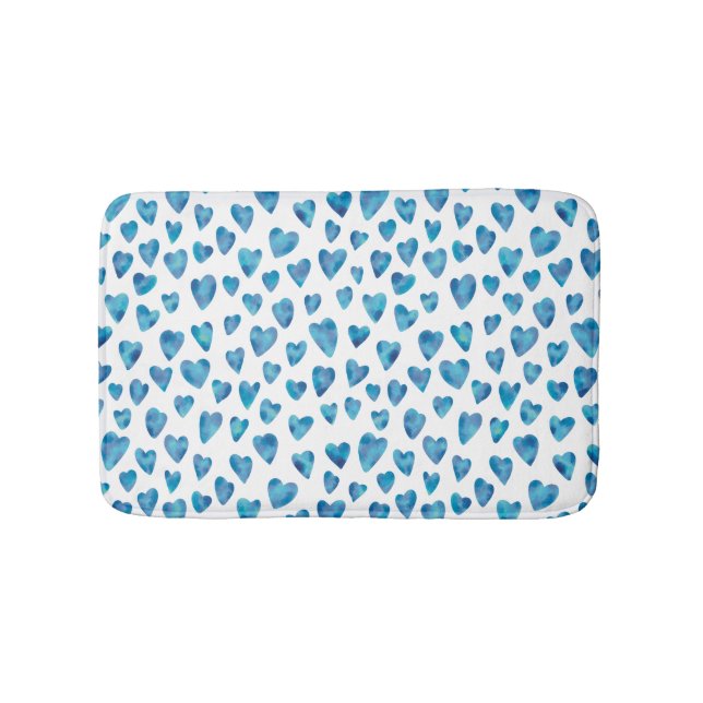 Blaues Aquarellmuster Liebe Badematte (Vorderseite)