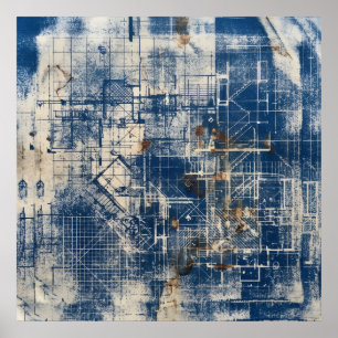Blaues Architektur-Blueprint-Poster Poster