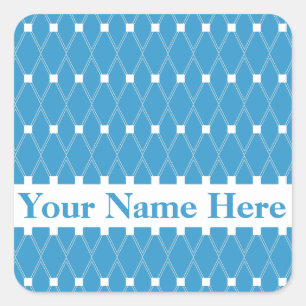 Blaues Argyle-Gitter mit Monogramm Quadratischer Aufkleber