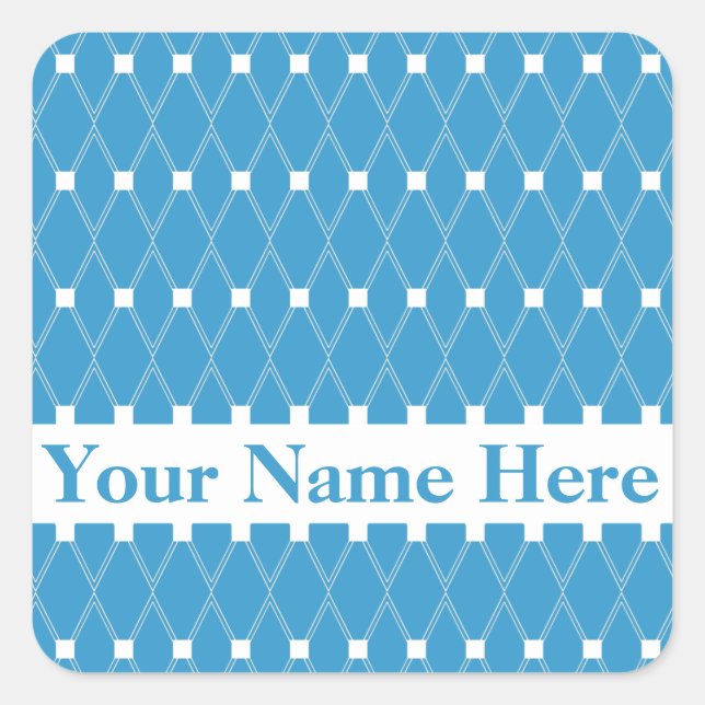 Blaues Argyle-Gitter mit Monogramm Quadratischer Aufkleber (Vorderseite)