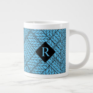 BLAUES ARGYLE-STRICKMUSTER Große Tasse + Initiale