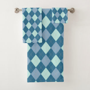 Blaues Argyle Vintage-Muster Badhandtuch Set
