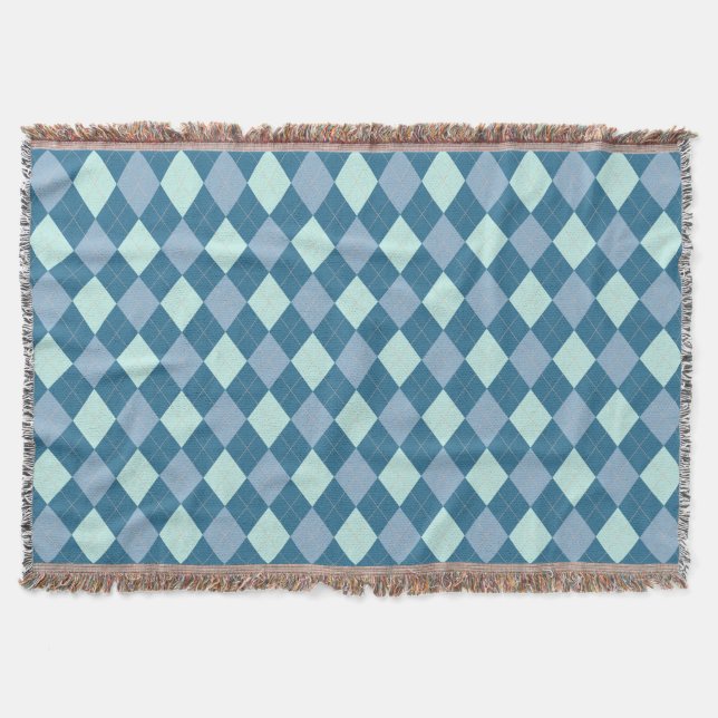 Blaues Argyle-Vintage-Muster Decke (Vorderseite)