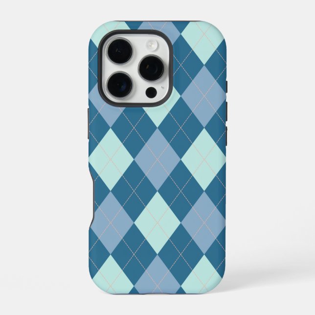 Blaues Argyle Vintage-Muster iPhone Hülle (Rückseite)