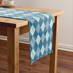 Blaues Argyle Vintage-Muster Kurzer Tischläufer
