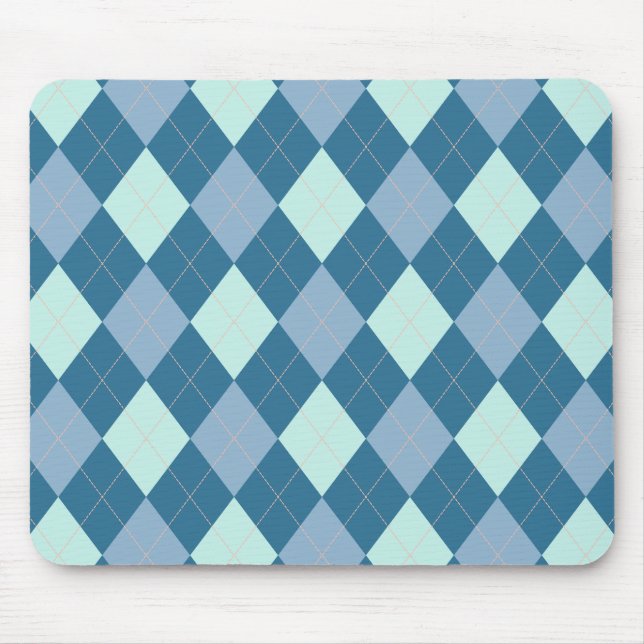Blaues Argyle Vintage-Muster Mousepad (Vorne)