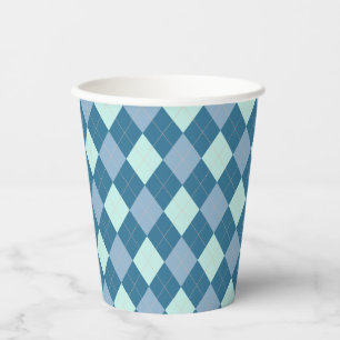 Blaues Argyle Vintage-Muster Pappbecher