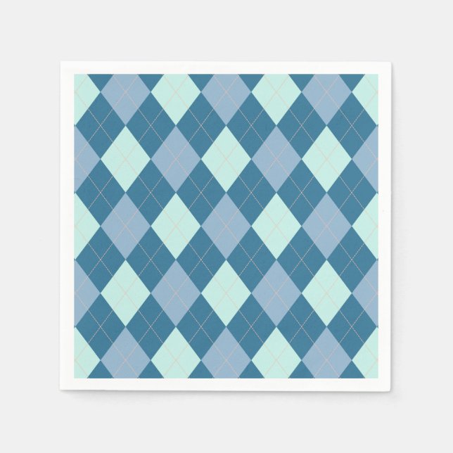 Blaues Argyle-Vintage-Muster Serviette (Vorderseite)