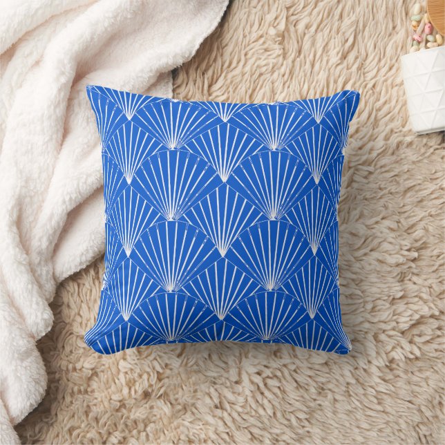 Blaues Art Deco Design Kissen (Decke)
