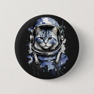 Blaues Astronautenkatze-Plashdesign Button