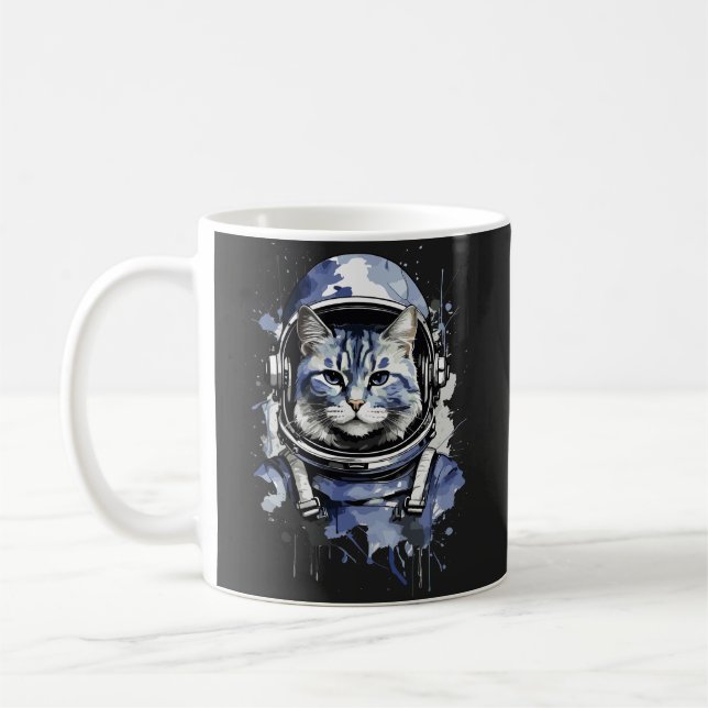Blaues Astronautenkatze-Plashdesign Kaffeetasse (Links)