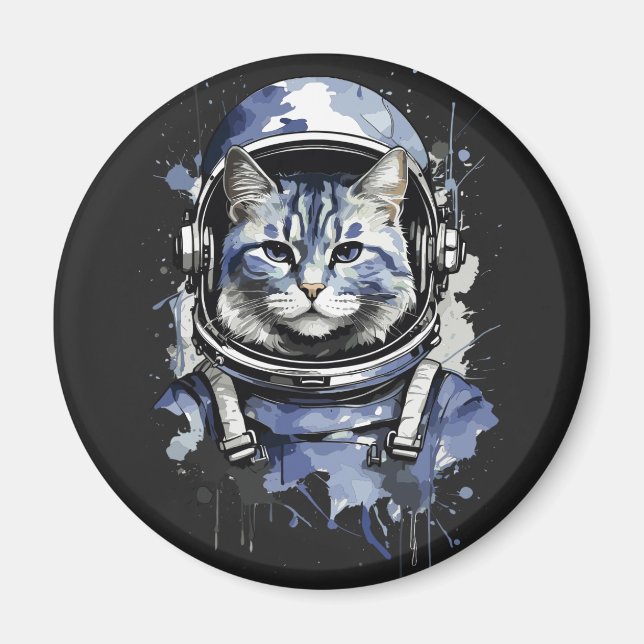 Blaues Astronautenkatze-Plashdesign Magnet (Vorne)