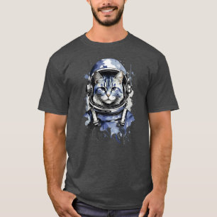 Blaues Astronautenkatze-Plashdesign T-Shirt