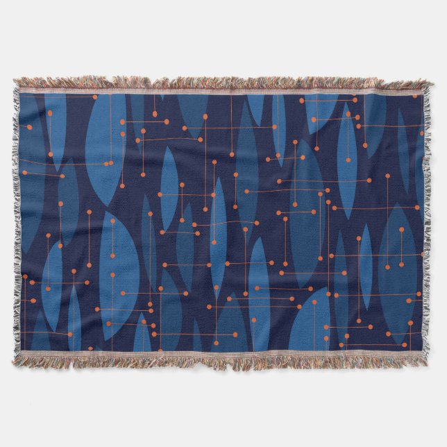 Blaues Atomic-nahtloses Muster Mitte des Jahrhunde Decke (Vorderseite)