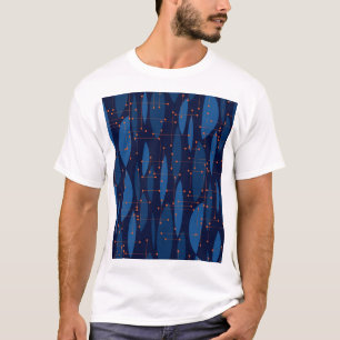 Blaues Atomic-nahtloses Muster Mitte des Jahrhunde T-Shirt