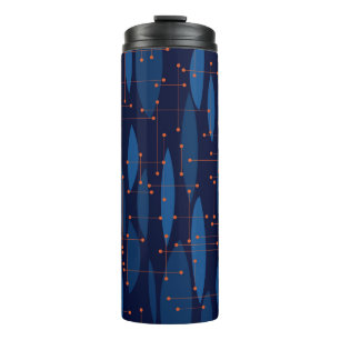Blaues Atomic-nahtloses Muster Mitte des Jahrhunde Thermosbecher