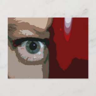 Blaues Auge hinter rotem Bass nah Postkarte