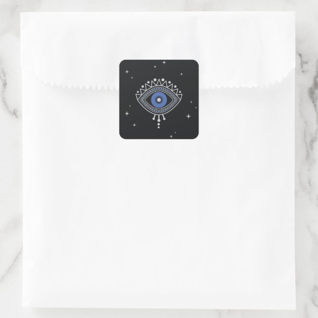 Blaues Auge Minimales magisches Alchimie-Symbol Quadratischer Aufkleber (Tasche)