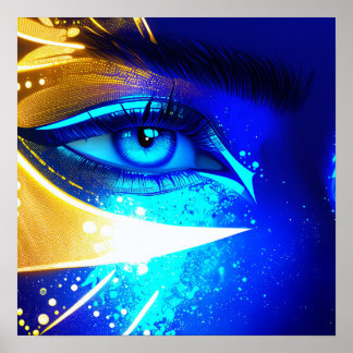 Blaues Auge mit goldener Eleganz Poster