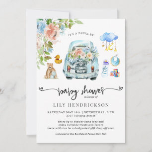 Blaues Auto   Drive-By-Baby-Shower-Einladung