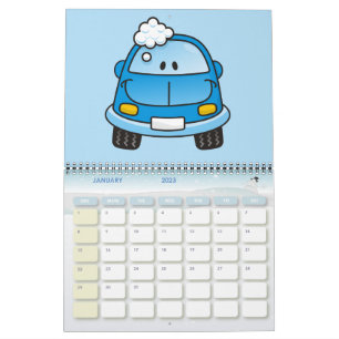 Blaues Auto mit Blasen Kalender