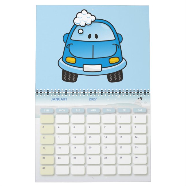 Blaues Auto mit Blasen Kalender (Jan 2027)