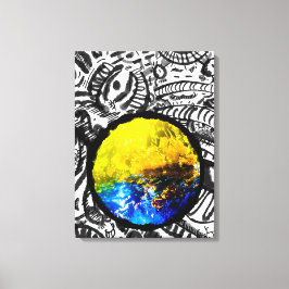 Blaues Auto mit gelben Blumen Leinwanddruck