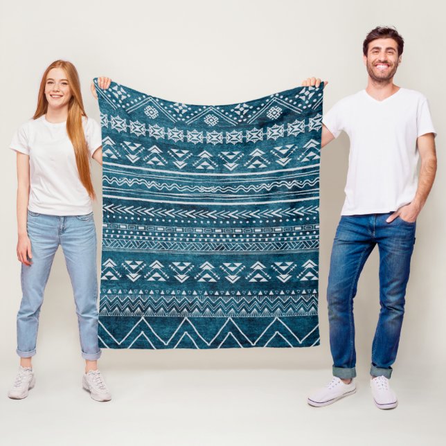 Blaues Aztec Tribal Geometrisches Muster Fleecedecke (Beispiel)