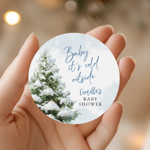 Blaues Baby, es ist kalt draußen Baby Shower Runder Aufkleber