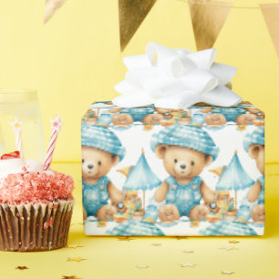 Blaues Baby-Kleinkind-Teddybär-Geschenkverpackungs Geschenkpapier