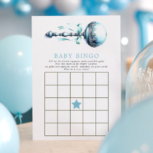 Blaues Baby-Rassel-Jungen-Baby-Party-Bingo-Spielka Einladung